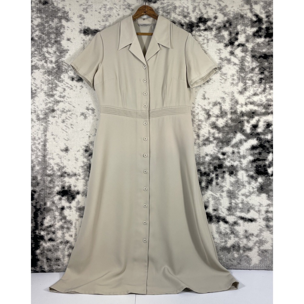 AKA Eddie Bauer Dress Womens Size 10 Beige‎ Safari Button Up Teacher